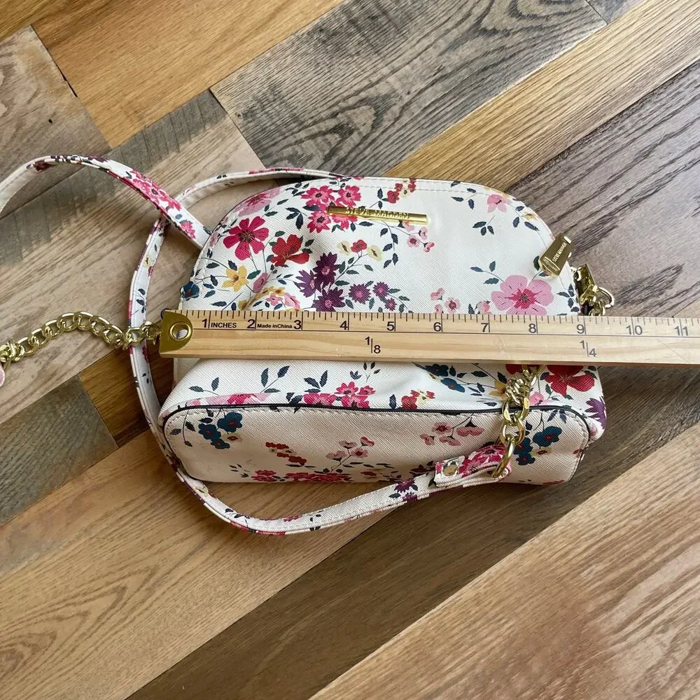 Steve Madden Floral Crossbody Bag Ivory Gold Chain Camera Purse